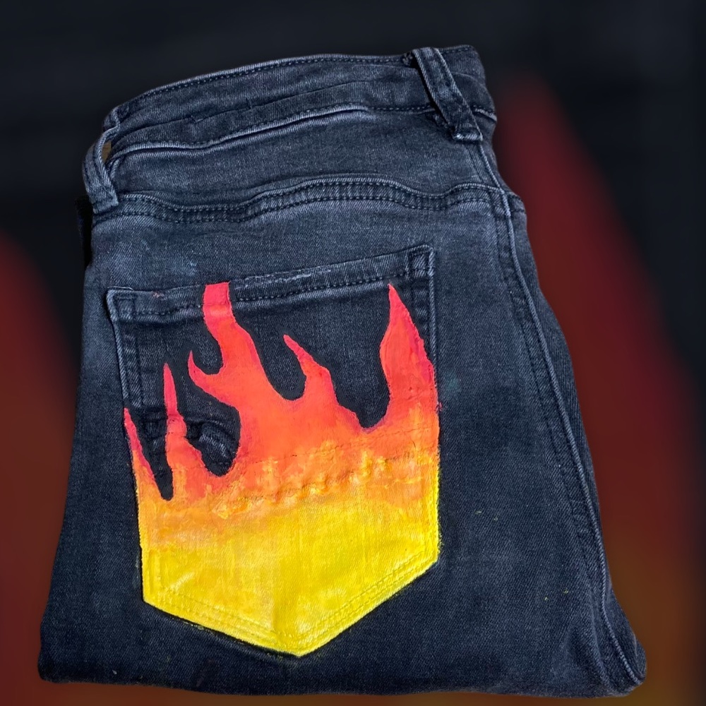 Hand Painted Black American Eagles Skinny Jeans